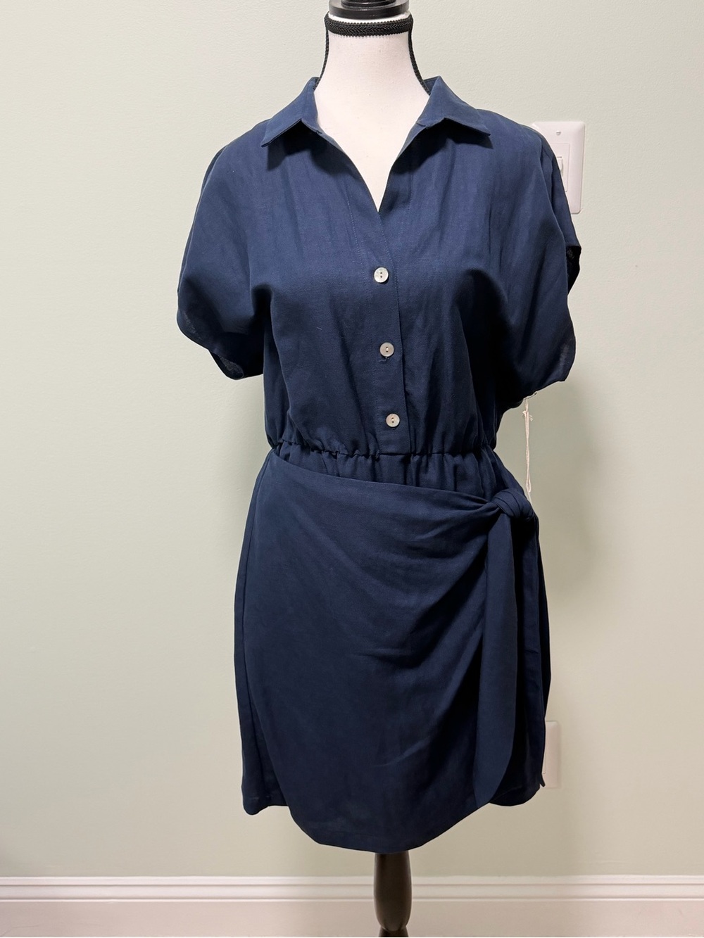 Fifteen Twenty Navy Button-Front Tie-Waist Mini Dress